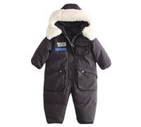 BRONG Bebé Niñas Traje de Esquiar Mono Invierno Niños Encapuchado Lana Mameluco Cremallera Abrigo Cálido Peleles con Bolsillos Trajes
