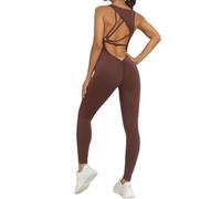 BRONG Mono Deporte Mujer Fitness Monopieza Yoga Entrenamiento Sin Costuras Señoras Conjunto Sexy Sin Mangas Sin Espalda Fitness Mameluco Marrón S