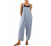 BRONG Overol para mujer, informal, holgado, de algodón y lino, con correas ajustables y bolsillos, azul claro, S