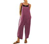 BRONG Overol para mujer, informal, holgado, de algodón y lino, con correas ajustables y bolsillos, Morado (, XXL