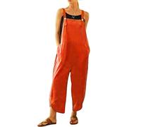 BRONG Overol para mujer, informal, holgado, de algodón y lino, con correas ajustables y bolsillos, naranja, 5XL