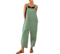 BRONG Overol para mujer, informal, holgado, de algodón y lino, con correas ajustables y bolsillos, verde claro, 3XL