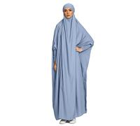 BRONG Vestido Musulmán de Mujer Ramadán Burka Abaya Mujer Musulmana Hiyab Khimar Vestido Hijab De Oración Túnica Turca Suelta Islámica Turbante Pañuelo en ka Cabeza étnico Diario Hogar Trabajo Azul