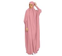 BRONG Vestido Musulmán de Mujer Ramadán Burka Abaya Mujer Musulmana Hiyab Khimar Vestido Hijab De Oración Túnica Turca Suelta Turbante Pañuelo en ka Cabeza étnico Diario Hogar Trabajo Rosado