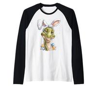 Brontosaurus Dinosaurio Pascua Conejo Huevos Orejas De Conejo Camiseta Manga Raglan