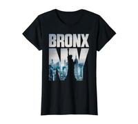 Bronx NYC New York City Skyline Illustration Graphic Design Camiseta gráfica económica, Mujer, Negro, M