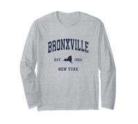 Bronxville New York NY Vintage Athletic Navy Diseño Deportivo Manga Larga