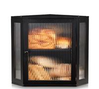 BRONYPRO Panera esquinera de doble capa para encimera de cocina con división de altura ajustable, gran panera de madera de bambú negro para múltiples panes, moderna caja de pan para encimera de cocina