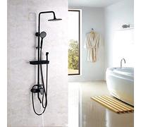 Bronze Bathroom Shower Faucet Set 8" Abs Shower Head+Abs Handspray+Shower Baskets Rack+Bidet Tap Hot Cold,