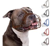 BRONZEDOG - Bozal de metal transpirable para perros grandes como los Amstaff Staffordshire Terrier o Pitbull, bozal en forma de cesta, evita mordidas, masticación y ladridos, nailon, marrón