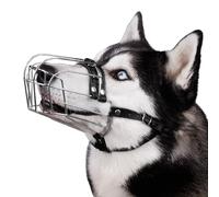 BRONZEDOG Bozal para Perro, Canasta Ajustable de Alambre de Metal Duradero para Perros Grandes y extragrandes con Correas de Cuero, Transpirable, bebible, Entrenamiento, Evita mordeduras (Acero