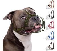 BRONZEDOG Bozal para Perro Pitbull de Metal Transpirable para Perros Grandes como Amstaff y Staffordshire Terrier, con Correa de Nailon, antimordeduras, masticación y ladridos