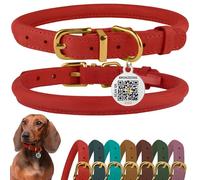BronzeDog Collar de cuero enrollado para perro con placa de identificación por QR, collares redondos suaves y ajustables para perros pequeños, medianos y grandes (tamaño de cuello de 11 a 14 1/22