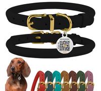 BronzeDog Collar de cuero enrollado para perro con placa de identificación por QR, collares redondos suaves y ajustables para perros pequeños, medianos y grandes (tamaño de cuello de 9 a 11 pulgadas