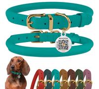 BronzeDog Collar de cuero enrollado para perro con placa de identificación por QR, collares redondos suaves y ajustables para perros pequeños, medianos y grandes (tamaño de cuello de 7 a 10 pulgadas