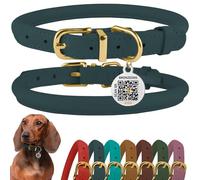 BronzeDog Collar de cuero enrollado para perro con placa de identificación por QR, collares redondos suaves y ajustables para perros pequeños, medianos y grandes (tamaño de cuello de 11 a 14 1/2