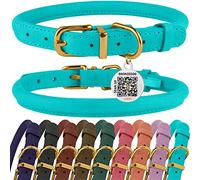 BronzeDog Collar de cuero enrollado para perro con placa de identificación por QR, collares redondos suaves y ajustables para perros pequeños, medianos y grandes (tamaño de cuello de 14 a 16 pulgadas