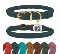 BronzeDog Collar de cuero enrollado para perro, diseño redondo de cuero encerado suave que evita enredos y esteras, con etiqueta de identificación QR para perros pequeños, medianos y grandes (tamaño