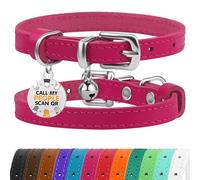 BRONZEDOG Collar de cuero para gato con campana, etiqueta QR no separable para gatito para niñas y niños (7 a 9 pulgadas para gatos, rosa y plateado)