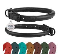 BronzeDog Collar de Perro de Cuero Enrollado, Suave, Redondo, para Perros pequeños, medianos, Grandes, Gatos, Cachorros, Gatos, Negro, Azul, Rosa, Verde, Amarillo, Gris