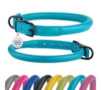 BronzeDog Collar de perro de cuero enrollado, suave, redondo, para perros pequeños, medianos, grandes, gatos, cachorros, gatos, negro, azul, rosa, verde, amarillo, gris