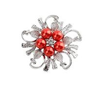 Brooch Pin for Women Alloy Pearl Rhinestone Brooch for Women Elegant Clothing Shawl Scarf Buckle Pins Jewelry Round Bouquet Brooch Pin for Women Ladi (Red)