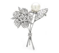 Brooch Pin for Women Ladies Fashion Accessories Ladies Elegant Sparkling Crystal Spring Flower Brooch Wedding Party Brooch Flower Shaped Brooch Brooc (Silver)