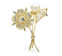 Brooch Pin for Women Ladies Fashion Accessories Ladies Elegant Sparkling Crystal Spring Flower Brooch Wedding Party Brooch Flower Shaped Brooch Brooc (Gold)