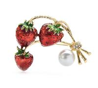 Brooch Pin for Women Ladies Fashion Accessories Red Enamel Strawberry Brooch Pearl Beauty Strawberry Brooch Pin Party Brooch Brooch