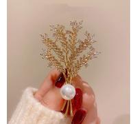 Brooches Pin Full Diamond Golden Wheat Ear Natural Freshwater Pearl Brooch Corsage Female Elegant Shawl Silk Scarf Buckle Brooch (Beads)