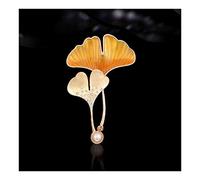 Brooches Pin Ginkgo Leaves Imitation Crystal Colourful Women Brooch Pin High-End Brooch Sweater Jacket with Accessories Brooch (Yellow)