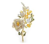 Brooches Pin Ladies Elegant Sparkle Crystal Rose Brooch Wedding Party Brooch Flower Shape Brooch Ladies Fashion Accessories Brooch (Yellow)