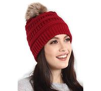 Brook + Bay Gorro Invierno Mujer - Gorro con Pompon Mujer - Gorros Invierno Mujer Suave y Cálido - Gorros con Pompon de Pelo Mujer- Gorro Mujer Invierno con Tela Que No Pica