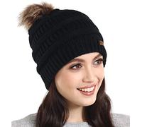 Brook + Bay Gorro Invierno Mujer - Gorro con Pompon Mujer - Gorros Invierno Mujer Suave y Cálido - Gorros con Pompon de Pelo Mujer- Gorro Mujer Invierno con Tela Que No Pica