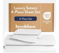 Brooklinen Juego de sábanas de satén de Lujo de 4 Piezas, 100% algodón, tamaño California King en Color Blanco, 1 sábana Bajera, 1 sábana encimera, 2 Fundas de Almohada | Las Mejores sábanas de Lujo