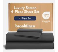 Brooklinen Lujoso Juego de sábanas de satén de 4 Piezas, 100% algodón, tamaño Queen, Color Gris Pizarra, 1 sábana Bajera, 1 sábana Bajera, 2 Fundas de Almohada