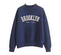 Brooklyb New York Long Sweatshirts for Women Long Sleeve Trendy Crew Neck Sweaters Brooklyn New York Solid No Hood