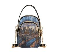 Brooklyn Bridge and Manhattan at Sunset - Bolso bandolera pequeño de cuero para mujer