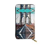 Brooklyn Bridge - Cartera larga de cuero con estampado de puente de Brooklyn, cartera personalizada de moda, múltiples ranuras para tarjetas, lista para regalo, color negro, talla única, Negro, One