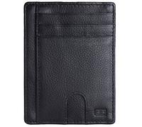 Brooklyn Bridge Funda de piel auténtica suave hecha a mano para niñas y niños con tecnología de bloqueo RFID, color negro