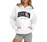 Brooklyn New York - Sudadera con capucha para mujer, diseño de letras gráficas 2026, ropa estética, informal, cómoda, universitaria, Y2K, personalizada, de dibujos animados, para mujer, blanco, M