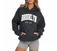 Brooklyn New York - Sudadera con capucha para mujer, diseño gráfico de Y2K, sudaderas vintage de moda, casuales, con letras, anime 2025, divertidas, Workou Essential para otoño, gris, XXL