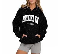 Brooklyn New York - Sudadera con capucha para mujer, diseño gráfico de Y2K, sudaderas vintage de moda, casuales, con letras, anime 2025, divertidas, Workou Essential para otoño, Negro, M