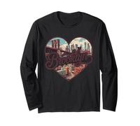 Brooklyn Vintage Heart T-Shirt - Retro NYC Bridge Souvenir Manga Larga