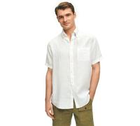 Brooks Brothers Camisa Deportiva de Lino para Hombre, Manga Corta, con Botones, Color Liso, Blanco, Large
