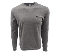 Brooks Brothers Men's All Cotton Golden Fleece Embroidery Solid Long Sleeve Crewneck Tee T-Shirt (Small, Grey Heather (Maroon Logo))