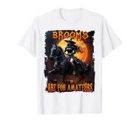 Brooms Are For Amateurs Witch Riding Horse Halloween Costume Camiseta gráfica económica, Hombre, Blanco, S