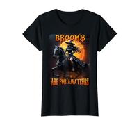 Brooms Are For Amateurs Witch Riding Horse Halloween Costume Camiseta gráfica económica, Mujer, Negro, S