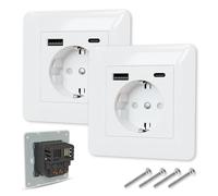BROSSTALL Pack x2 Enchufes de Pared USB y tipo C, Carga Rápida 5V-2100mA, Fácil Instalación, Certificados CE y RoHS, Superficie Schuko 16A, Empotrable, Con Manual de Instalación.
