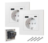 BROSSTALL Pack x2 Enchufes de Pared USB y tipo C, Carga Rápida 5V-2100mA, Fácil Instalación, Certificados CE y RoHS, Superficie Schuko 16A, Empotrable, Con Manual de Instalación.